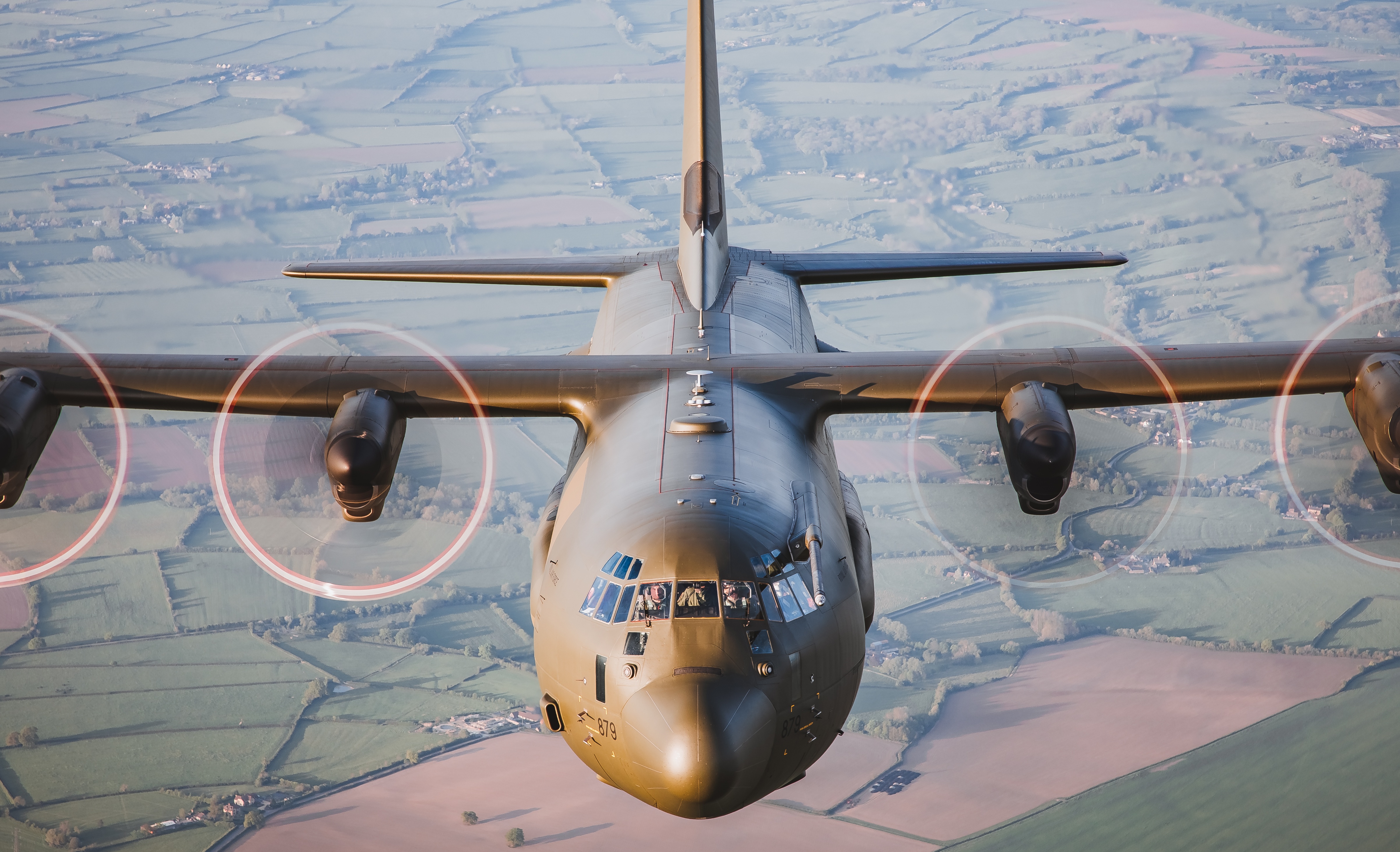 RAF C-130J Aircraft Conduct Low Flying Formation Training